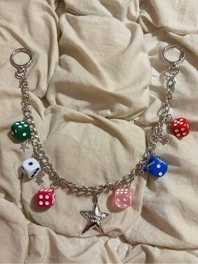Free People Silver Tone Colorful Dice Multi-Charm Bag Chain Strap